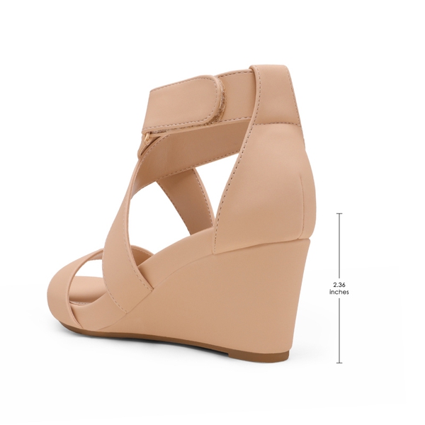 Elastic Ankle Strap Wedge Sandals - NUDE NUBUCK - 3